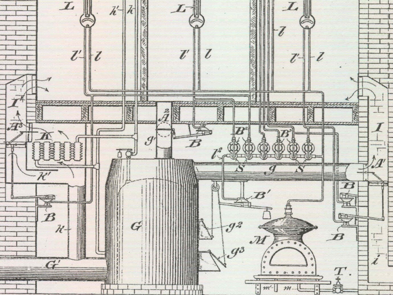 Blueprint of the temperature control system from the the mid-1890s