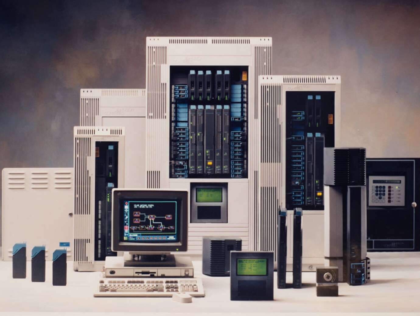 Generations of the Metasys Building Automation System devices on a table