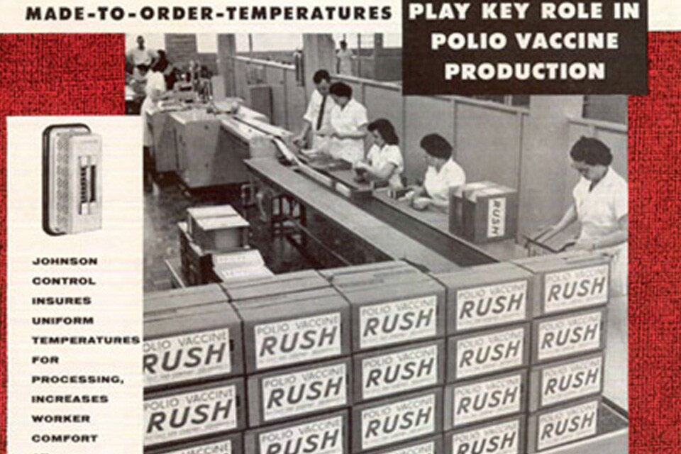 A newspaper ad about the Johnson Service Company installing critical temperature-regulating apparatus in Eli Lilly's laboratories